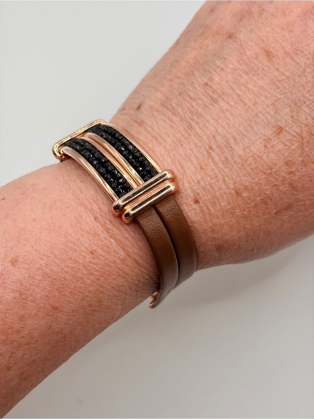 Bronze Milor Italy Leather Bracelet with Black Crystal Accents - Picture 8 of 10